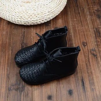 

Short Boots Lace-Up Hand-Knitted Martin Boots Literary Casual Flat Women's Boots Retro Mori Girl Soft Bottom Comfort Ankle Boots