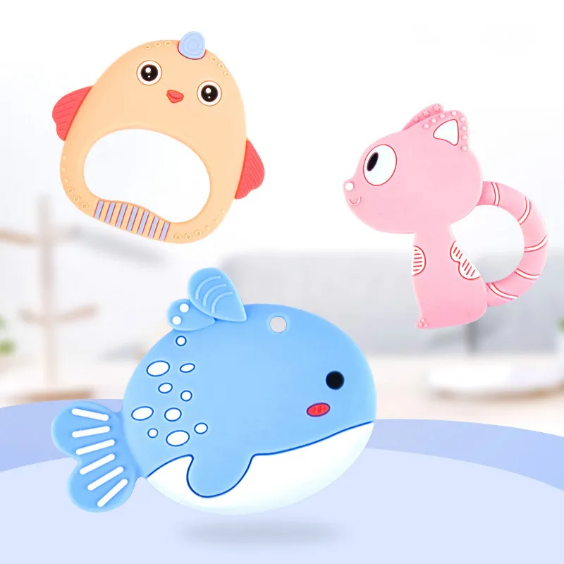 

Food Grade Baby Silicone Teethers BPA Free Teething Toy Rodent Animal Cat Fish Baby Ring Teether Silicone Beads DIY Chain Kids