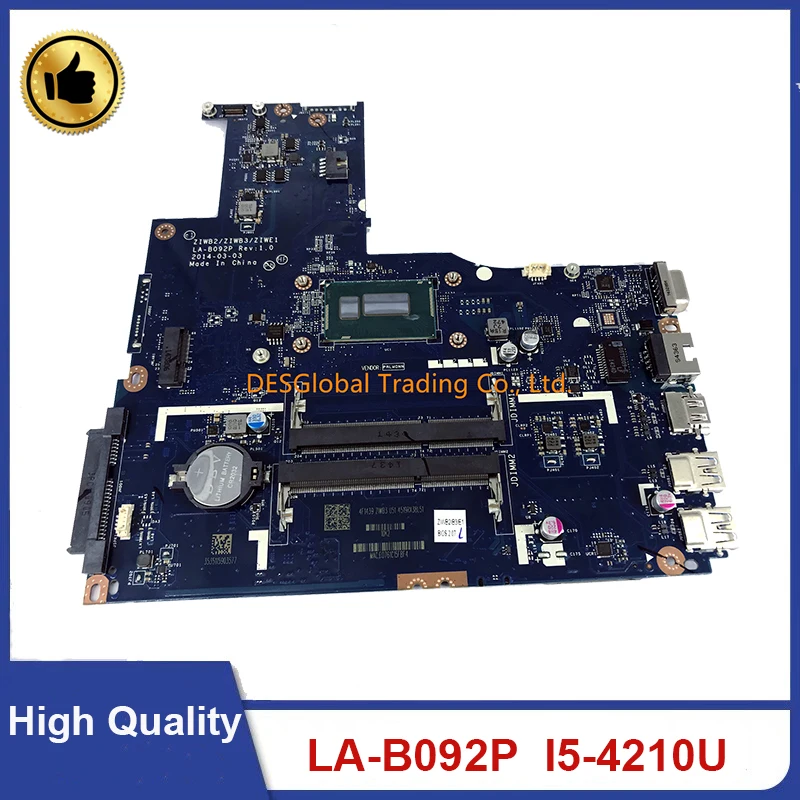 

For Lenovo B50-70 B50-80 Laptop Motherboard I5-4210U SR1EF ZIWB2/ZIWB3/ZIWE1 LA-B092P Mainboard 100% Test Fast Shipping