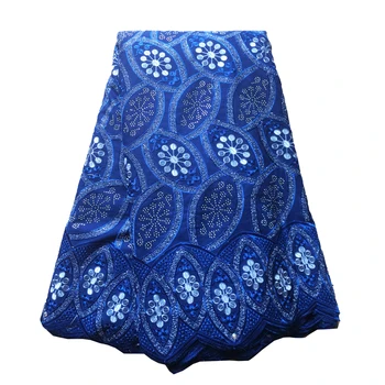 

Royal Blue Nigeria Laces 2019 High Quality Swiss Voile Lace Fabric With Stones For Wedding Dress African Lace Embroidery Fabric