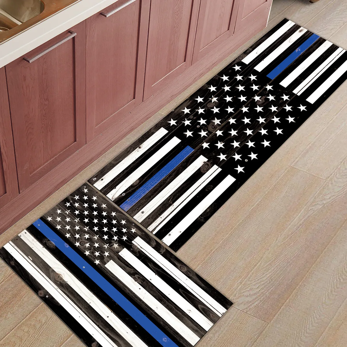 Синяя линия, американский флаг, уважает право, для мужчин, мужчин и женщин, в черном, белом и синем цветах, американские флаги, 2 шт