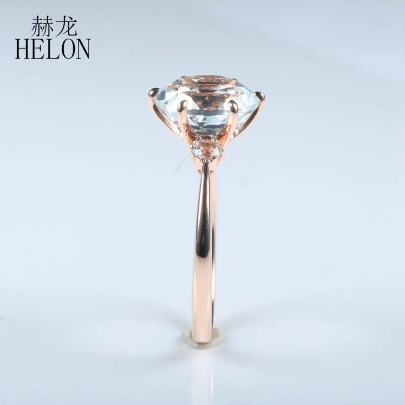 HELON специальное Твердое 14 к розовое золото безупречный Круглый 10 мм 4.72ct натуральный белый топаз кольцо обручальное свадебное женское Ювелирное кольцо