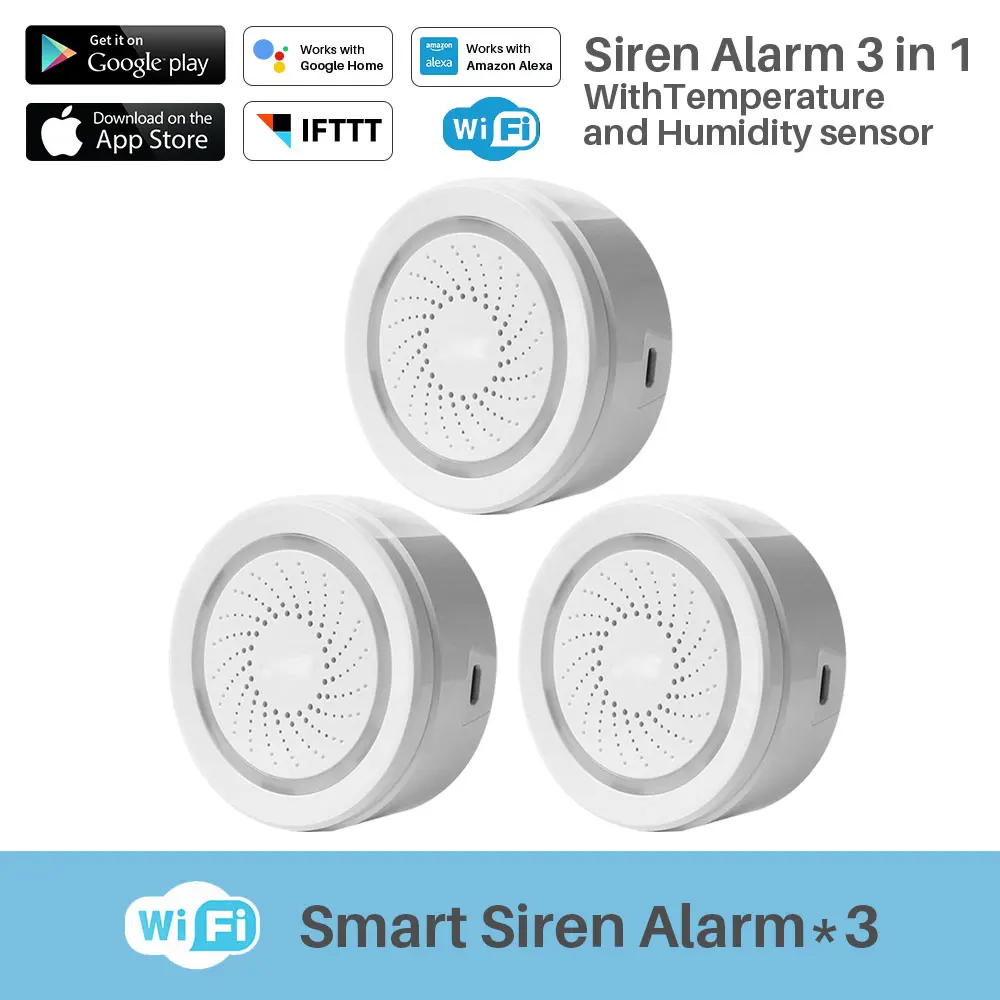 3 Pcs Wi-Fi сирена датчик сигнализации 3 в 1 с датчиком температуры и влажности SmartLife приложение уведомления оповещения Workes с Alexa Google Home - Цвет: 3 Pcs