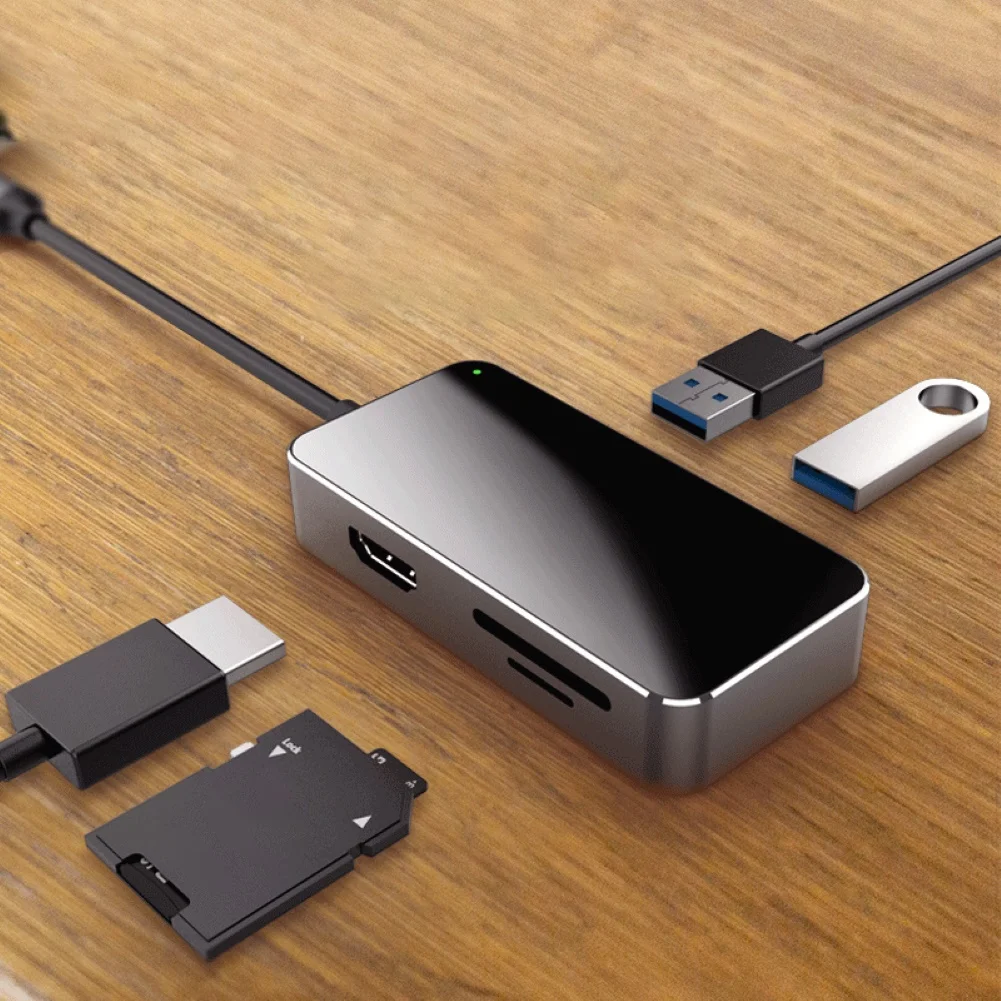 Тип c до usb кабель с разъемом типа c USB концентраторы 5-в-1 Портативный Тип type-C USB 3,0 адаптер док-станция с Светодиодный индикатор светильник usb 3,0 허브