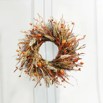 

62cm Autumn Wreath Fall Floral Wreath Harvest Round Artificial Grain Autumn Garland Fall Thanksgivin Front Door Decorations