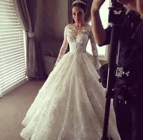 

Vestido De Noiva 2018 robe de mariee abendkleider Sexy Appliques Lace Long Sleeves Bridal Gown mother of the bride dresses