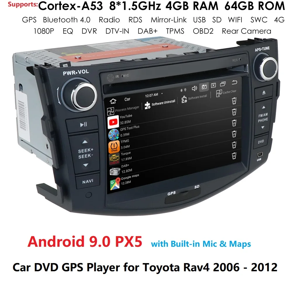 1080P HD " сенсорный экран Android 9,0 Автомобильный мультимедийный плеер для TOYOTA RAV4 2006-2012 Bluetooth зеркальная связь 4G wifi RDS DSP карта
