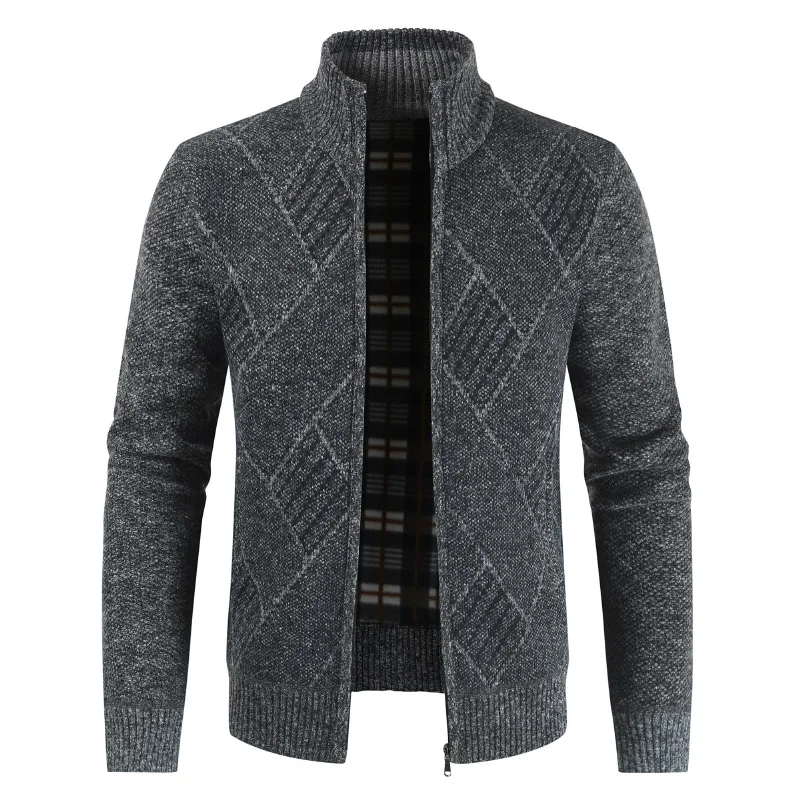 Мужской кардиган свитер осенние куртки на молнии с воротником-стойкой вязаный Повседневное свитер пальто Для мужчин теплая одежда на флисе с вязанными OutwearNew - Цвет: dark grey 1