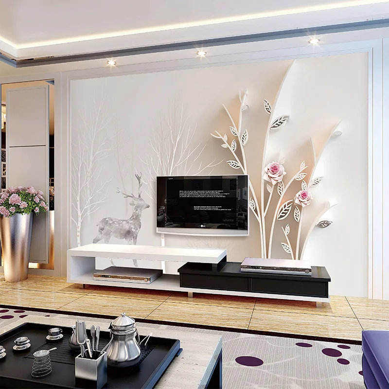 

TV Backdrop Wallpaper Painting Northern European-Style 3D Living Room Bedroom Simple Wallpaper Customizable Modern 5D Seamless W
