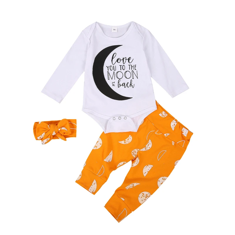 

free shipping Children's 3 Piece Set Baby's Letter Print Crew Neck Romper Elastic Waist Pants for Toddlers Bow Hair Band clothes