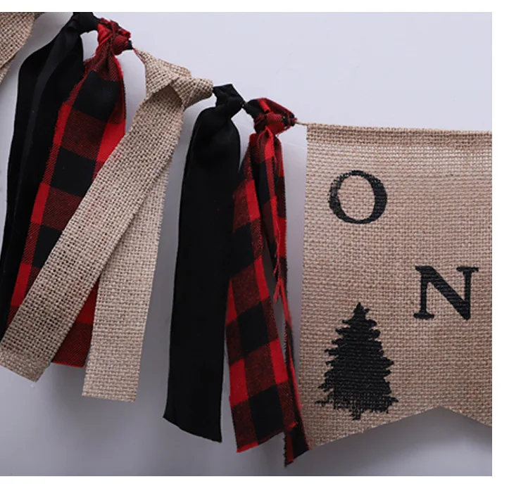 Red Plaid Logging Workers Party Banners Christmas Decorations Dining Chair Hanging Flag Fabric Hanging Flags Customizable