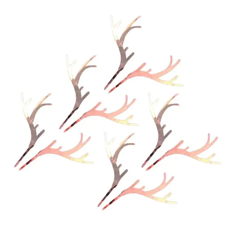 5pcs Christmas Antlers Shape Cake Topper Exquisite Dessert Decoration Cupcake Toppers Fruit Picks for Party Festival(Sliver