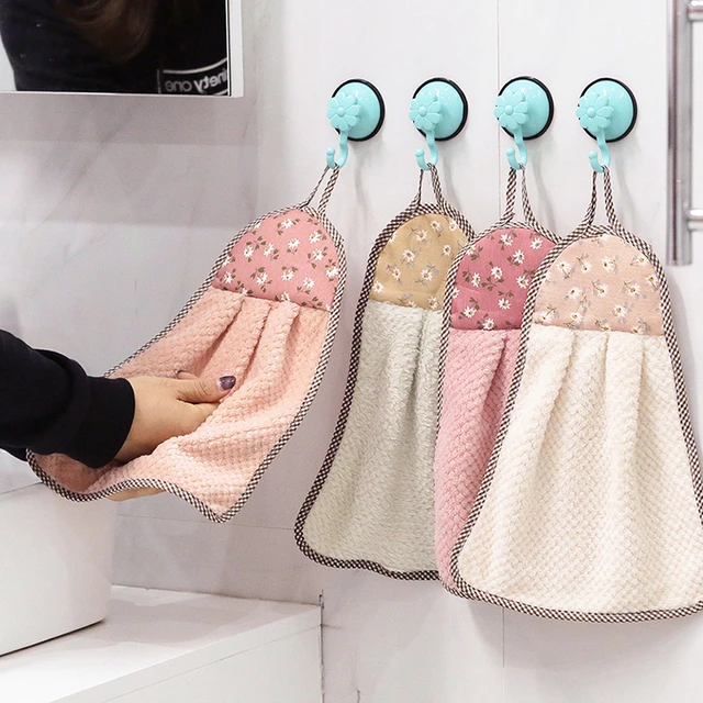 1PCS Quick Dry Hand Towels Coral Fleece Wipe Handkerchief Kitchen