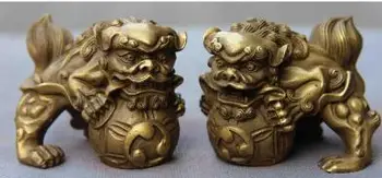 

Chinese Royal Palace Brass Copper Feng Shui Foo Dog Lion Kilin Kilin Statue Pair