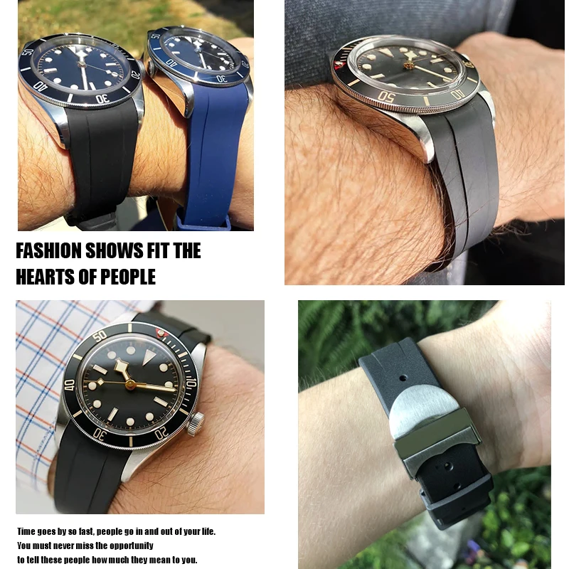 22mm cinturino in silicone di gomma naturale speciale per Tudor Black Bay  GMT perno curvo/fibbia pieghevole cinturino da polso nero blu  rosso|Watchbands| - AliExpress