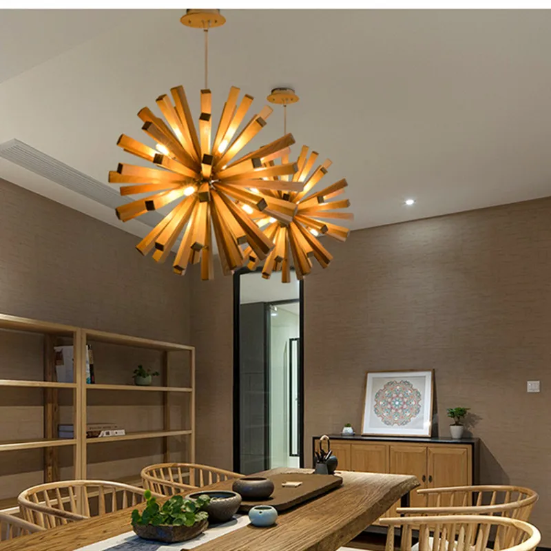 Nordic Dandelion Wooden Pendant Lights Art Creative new chinese  Lamp tea room dining  living  Personality lamp