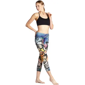 

The new color butterfly print slim s breathable sweat-absorbent ladies seven lady pants leggings