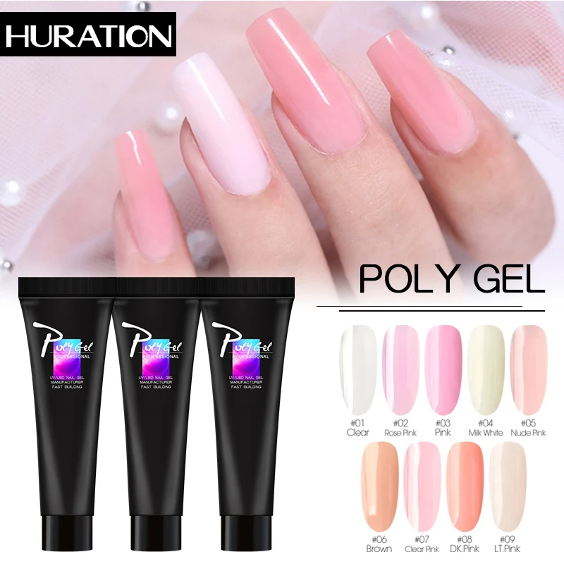 

Huration Polygel Acrylic Poly Gel Pink Metal Crystals UV LED Builder Gel Tips Enhancing Slip Solution Quick Nail Gel Extension