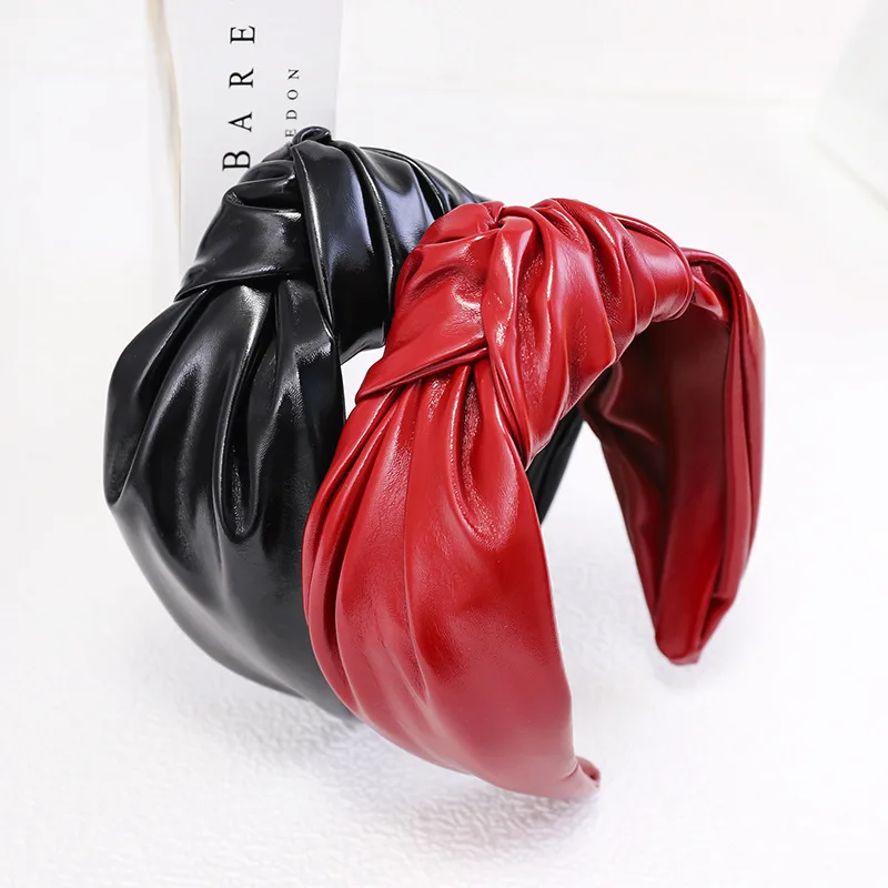 2020A New Arrival PU leather middle knot hair Solid Colors Hair Knotted Hair Band for Women Headbands Hairbands Headwear