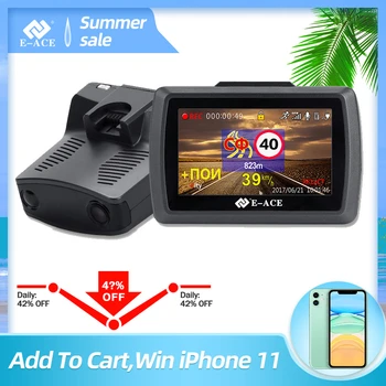 

E-ACE Car DVR Radar Detector GPS 3 In 1 Video Recorder 1296P Dashcam Night Vision Auto Camara ADAS Russian Language Registrar