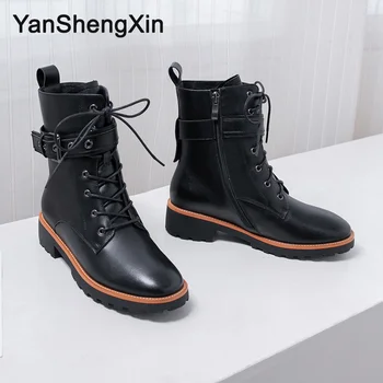 

YANSHENGXIN Shoes Woman Boots Genuine Leather Internet Celebrity Knee-High Boots And Ankle Women Autumn Winter Boots Women Shoes