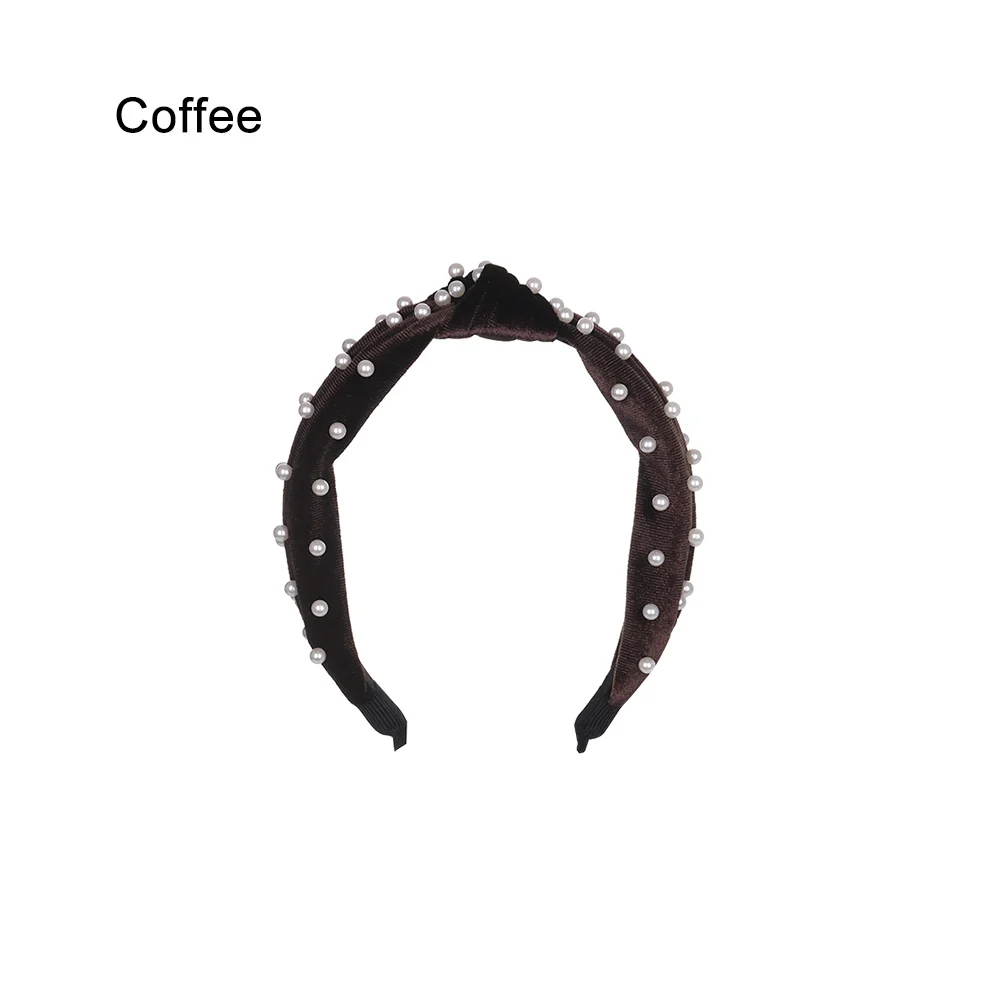 coffee 1 шт новая мода широкая боковая повязка с бантом женская жемчужная завязанная повязка на волосы головные уборы под макияж цельная повязка для волос обруч для волос аксессуары для волос - Цвет: coffee