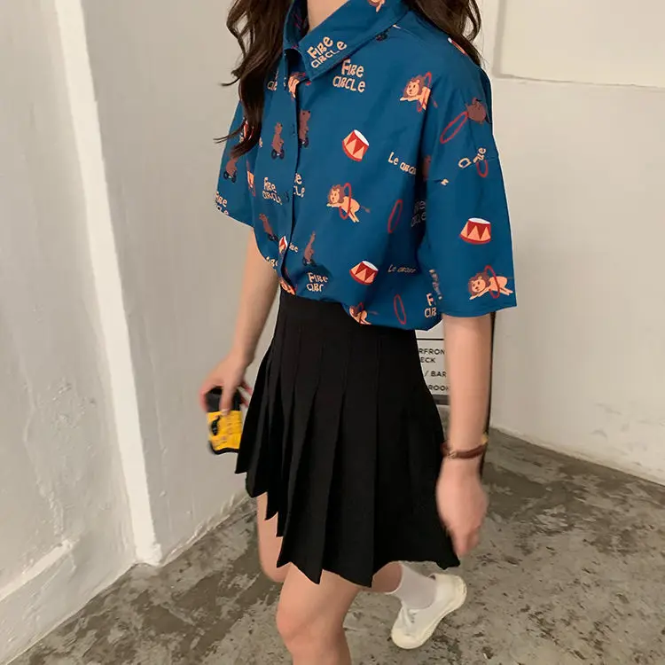 Blouse shirt Новинка Харадзюку демон печати Летняя женская блузка панк готика Повседневная Свободная рубашка с коротким рукавом топы женские милые каваи Топы - Цвет: Blouse shirt