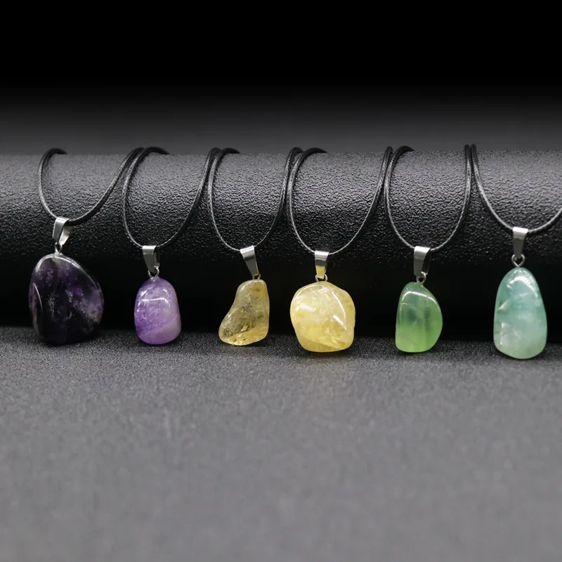 

1pc orignal Irregular Small Natural Quartz Necklace Prehnites Amethysts Citrines Quartz Yellow Crystal Pendant Necklaces Women