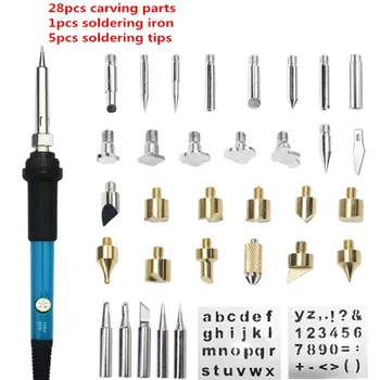 60W  Wood Burning Carving Pyrography Pen Kit Adjustable Temperature Soldering Iron Welding Wood Embossing Burning Repair Set 1