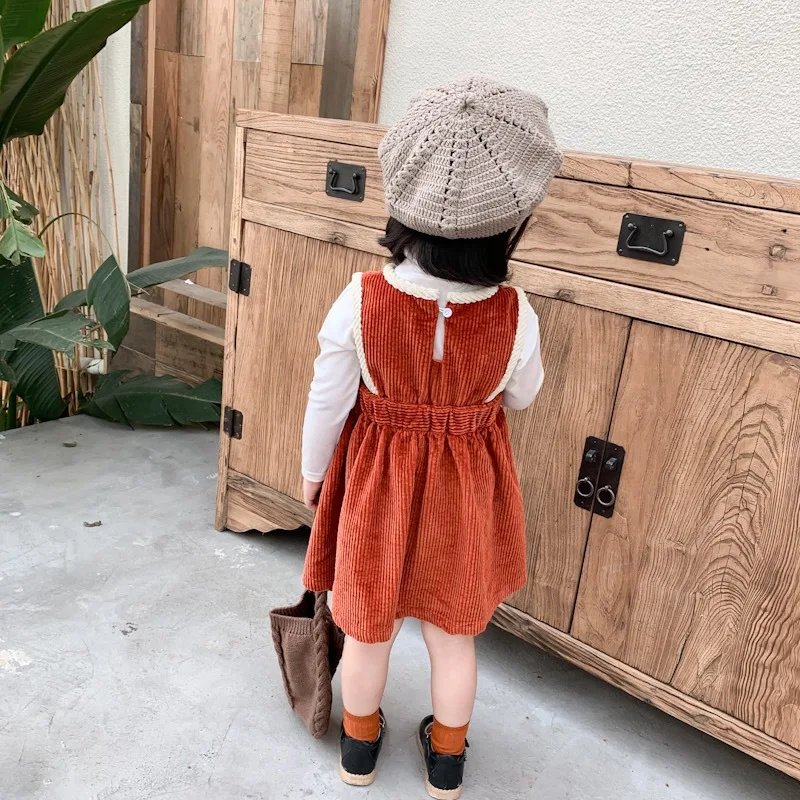 Caramel Kids Girls Fall Corduroy Dress Toddler Girl Winter Vintage Embroidered Dress Quality Baby Girl Autumn Clothes Pocket