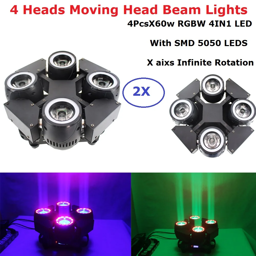 2XLot 4 головки луча светильник s высокое качество 4X60 Вт RGBW 4IN1 светодиодный луч перемещение головы мыть светильник s DMX512 сценический светодиодный Dj Рождественский DMX ДИСКО-светильник
