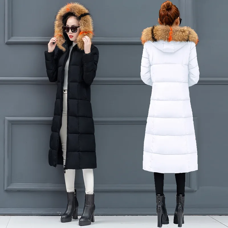 

Color Large Fur Collar Cotton-padded Clothes Women's Long Thick Large Size 2019 Winter Coat over-the-Knee down Jacket Cotton-pad