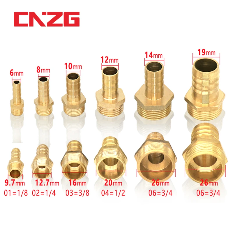 Pagoda Connector 6 8 10 12 14mm Hose Barb Connector Tail Thread 1/8 1/4 3/8 1/2 BSP Thread Brass water pipe fitting
