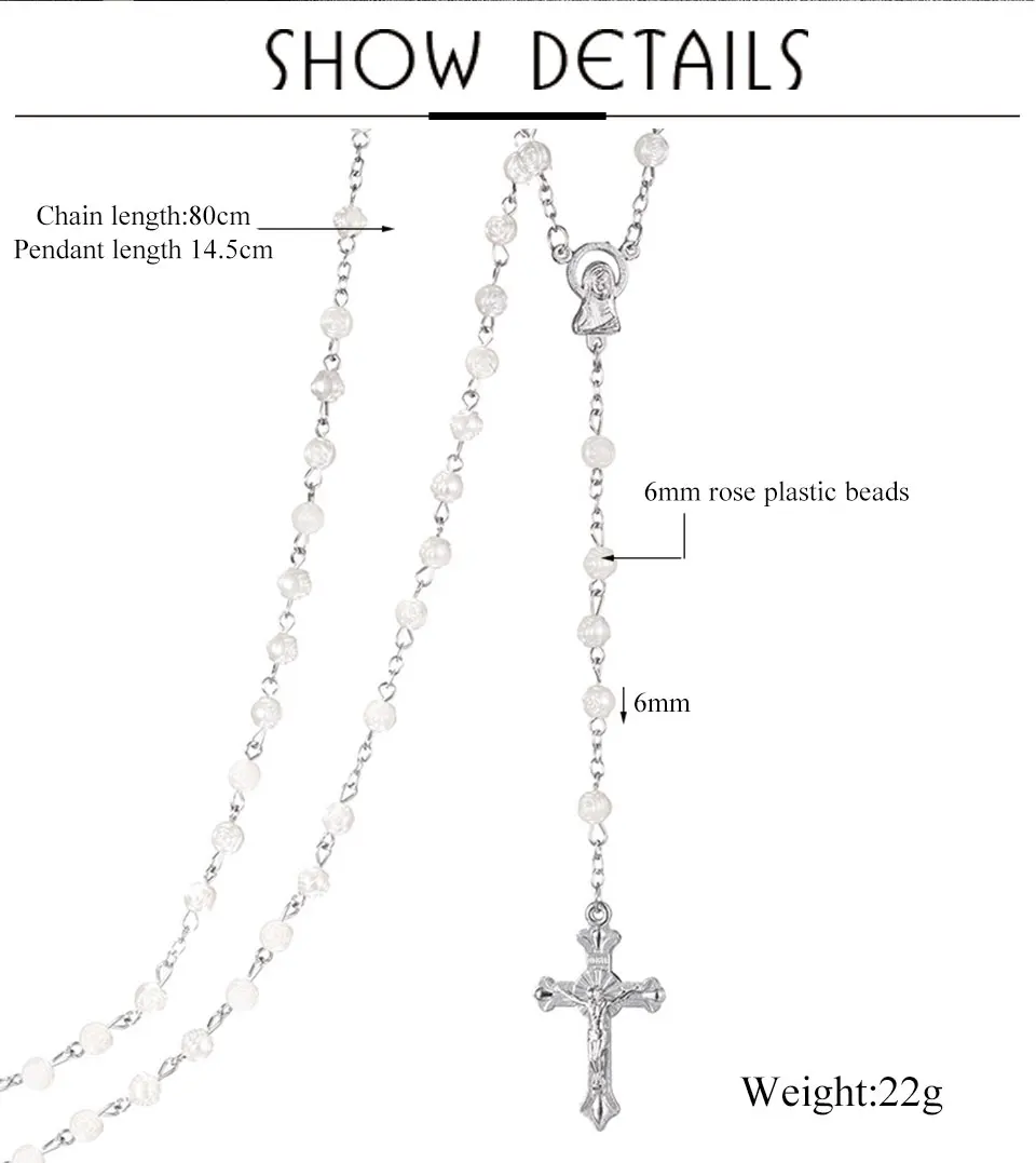 Иисус Христос Подвески Серебряный крест длинные Четки Молитва Роза бусы ожерелье для женщин мужчин Сила любовь Бог цепь ювелирные изделия