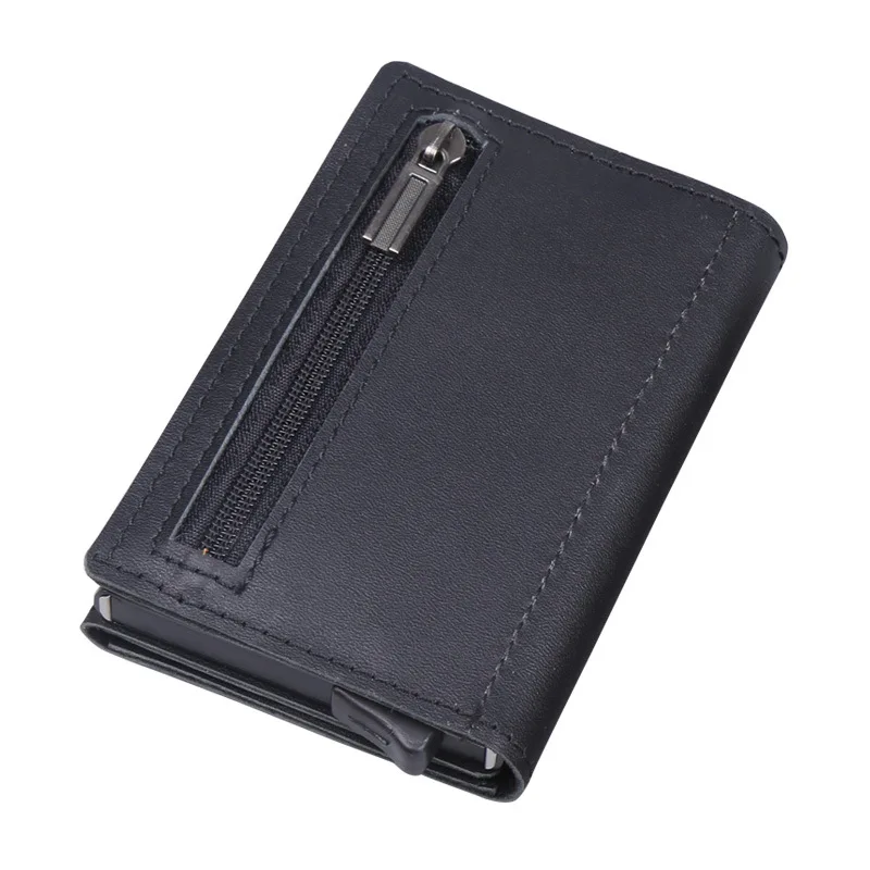 RFID ID Card Holder Чехол для мужчин кожаный металлический кошелек мужской кошелек для монет женский мини-держатель для кредитных карт с карманом на молнии для мужчин