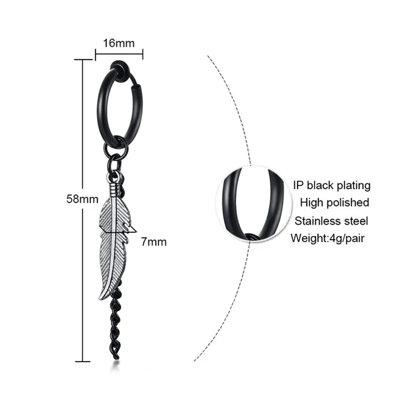 Clip Earrings Vnox Punk Clip Earrings for Men Women Black Stainless Steel Ear Accessory Gothic Rock Hiphop Hoop Circle Earring 1 Piece