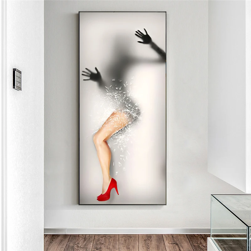 Sexy Girl Behind Glass With Red Umbrella Fashion Women Canvas Painting Art On Wall Posters And Prints Modern Home Decor Pictures | Дом и сад