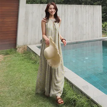

Sleeveless Playsuit Female Wide Leg Long Rompers Lady Loose Casual Jumpsuit Personality Temperament Overalls