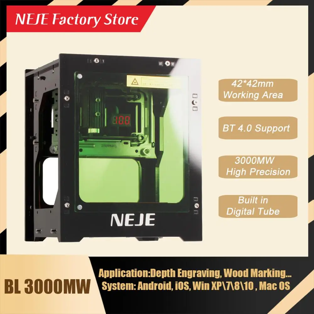 Neje Dk-bl 3000mw Grabador Láser 450nm Smart Ai Mini Máquina Neje Dk-bl 3000mw Grabador Láser 450nm Smart Ai Mini Máquina