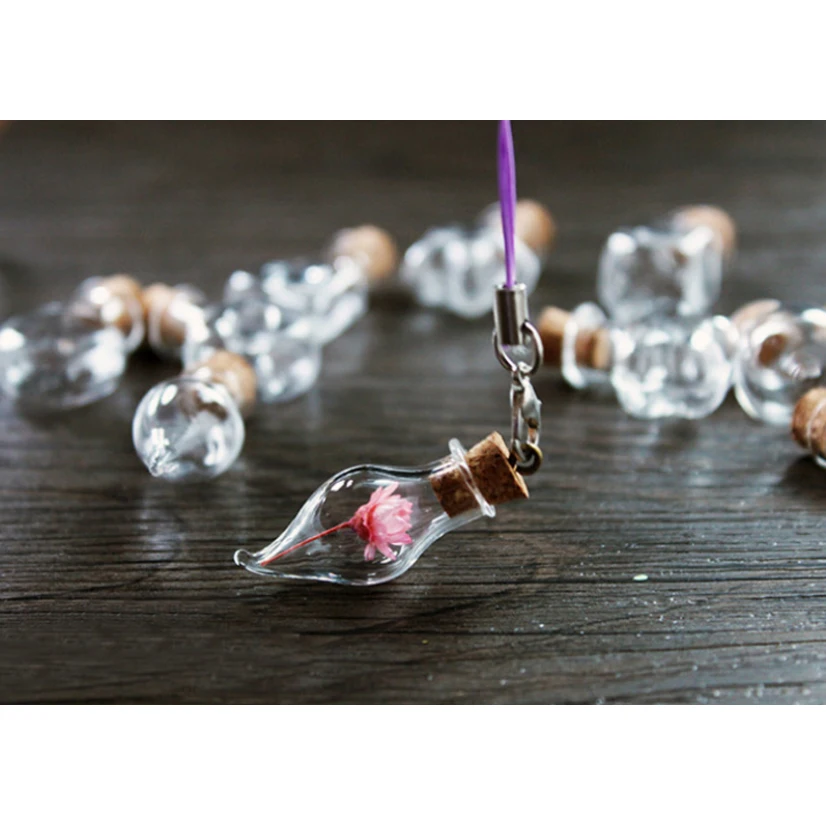 5Pcs Mini Bottles Cork Pendant Cute Wishing Bottle Geometry Glass Decorative Desk Accessories Wedding Small Gift