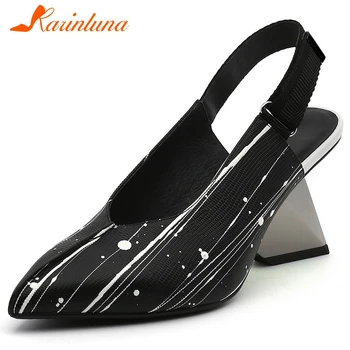 

KARINLUNA Genuine Leather Female Brand Sandals Back Strap Striped Style Strange Fashion Women Sandals Summer Women Shoes