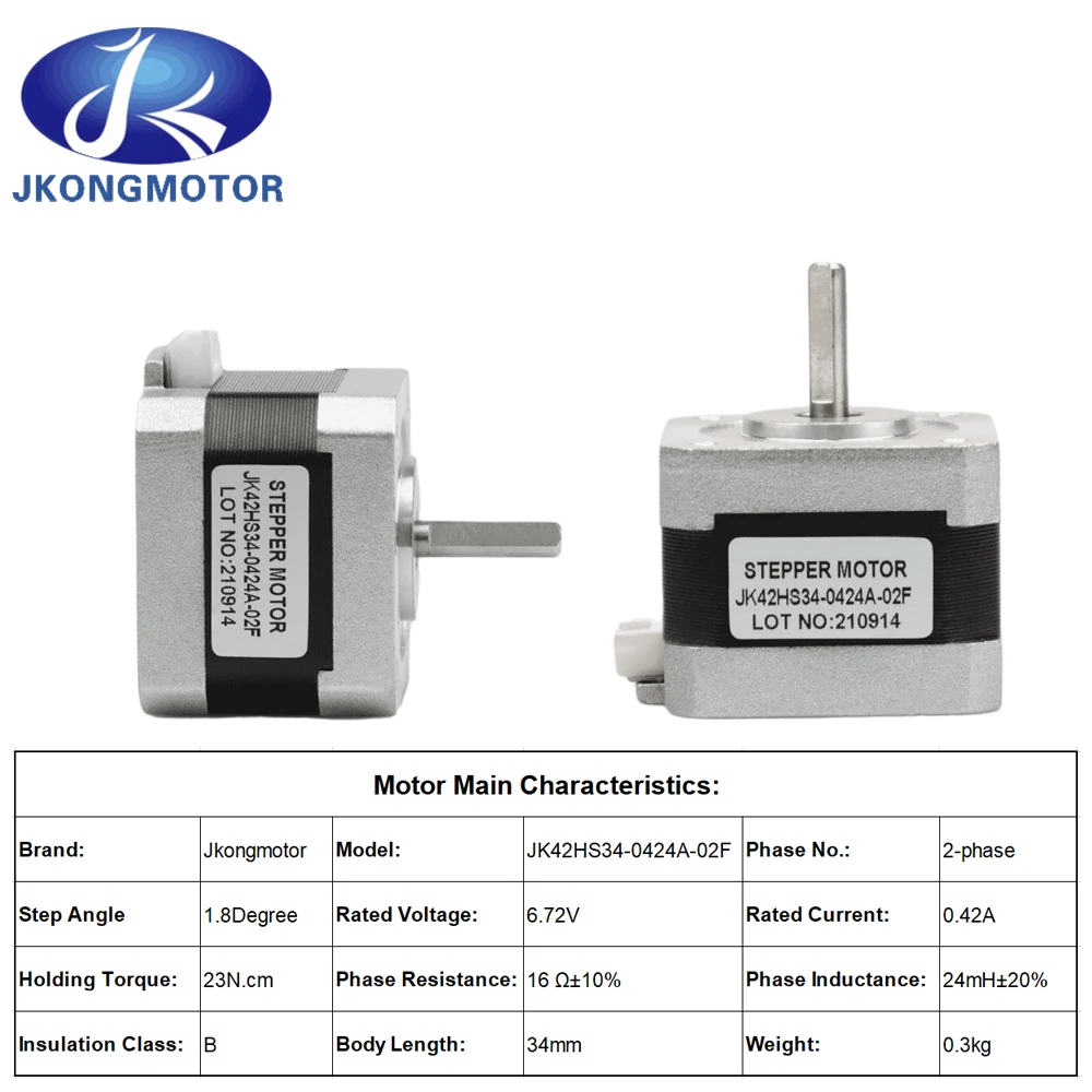 Jkongmotor 34mm Nema 17 Stepper Motor 23Ncm 0.42A 6.72V 17HS3401 Step Motor 42BYGH 4-lead CNC Reprap 3D Printer