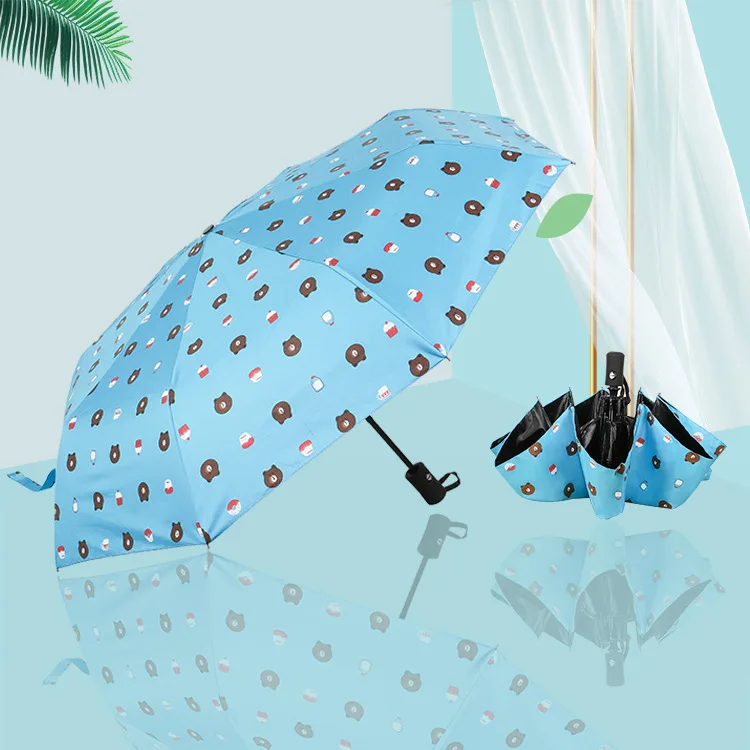 

Creative Cartoon Bear Fully Automatic Umbrella College Style Sun-resistant All-Weather Umbrella Vinyl Parasol Students 8 Bone Th