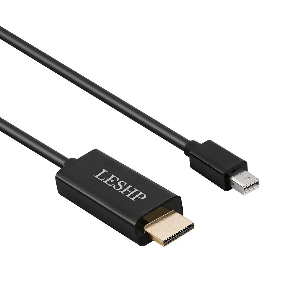 LESHP Black 4K Mini DP DisplayPort 1.2 to HDMI Cable 4K with Gold Plated Connector 1.8m 6 Feet Male to Male