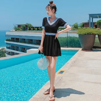 

Swimsuit Woman Trikinis 2020 Trikini Female Fused Piece Sexy Swimsuits Closed New Fairy Fan Korean Ins Swimming Suits Solid