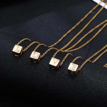 

Fashion Stainless Steel Plated Gold Non-Fade Square 26 Letter Pendant Necklace For Women Charm Women Initial CZ Necklaces