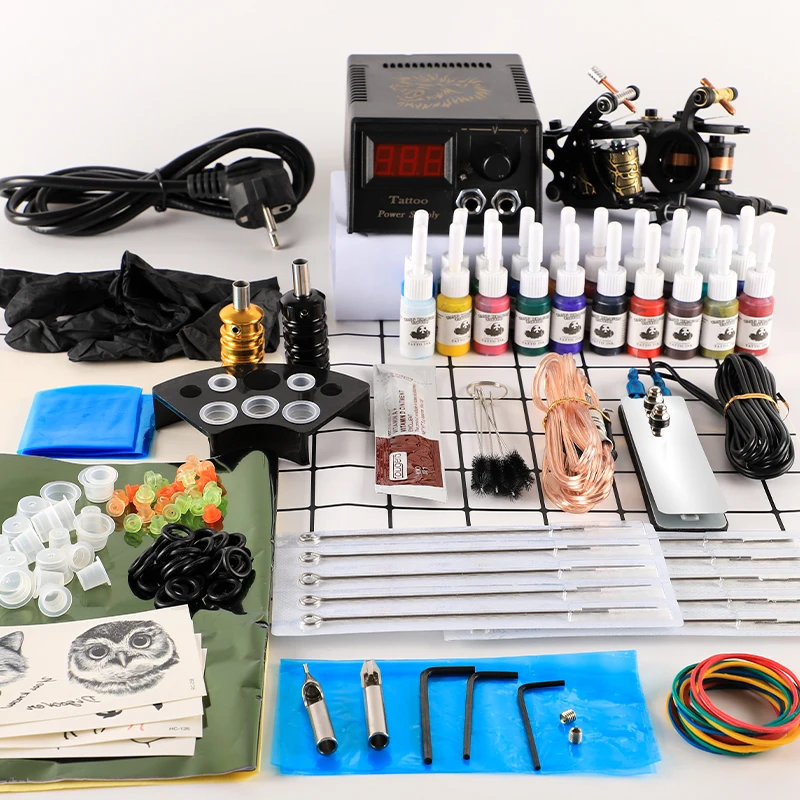 Tattoo Kit 2 Tattoo Machines Gun 20pc Ink Power Supply Tattoo Grips Body Art Tools Complete Tattoo Set Accessories Supplies - Цвет: SET A