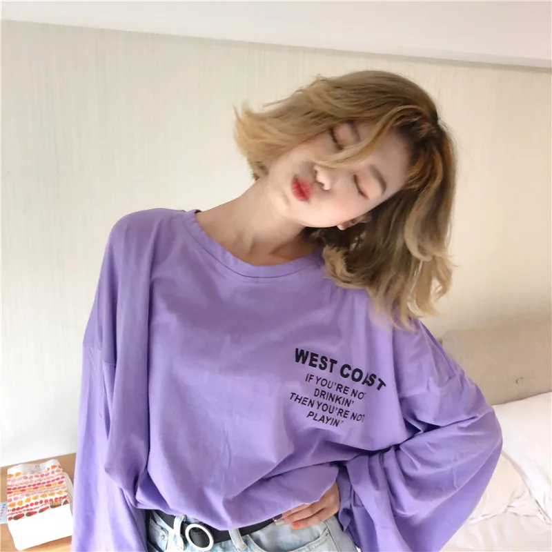 new ins super hot long-sleeved t-shirt women's early autumn Korean version of the wild loose chic clothes trend | Женская одежда