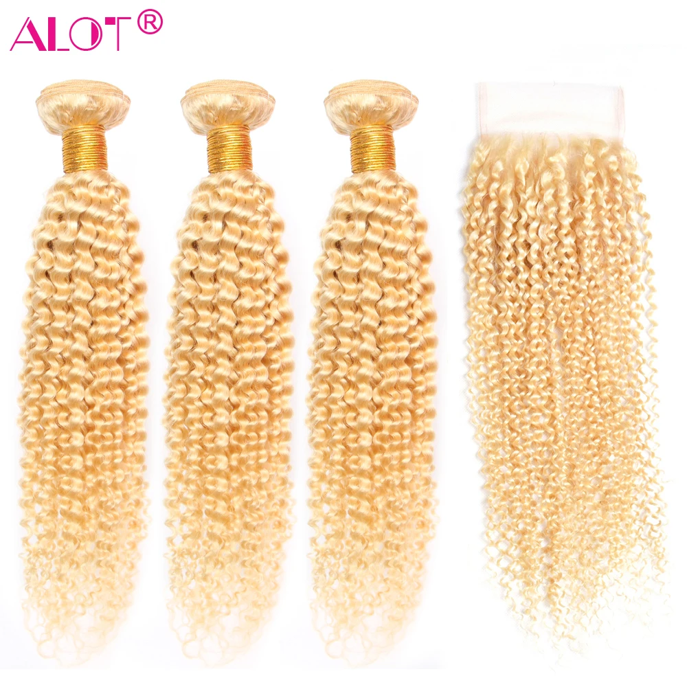 Malaysian Curly Kinky 613 Blonde Lace Closure