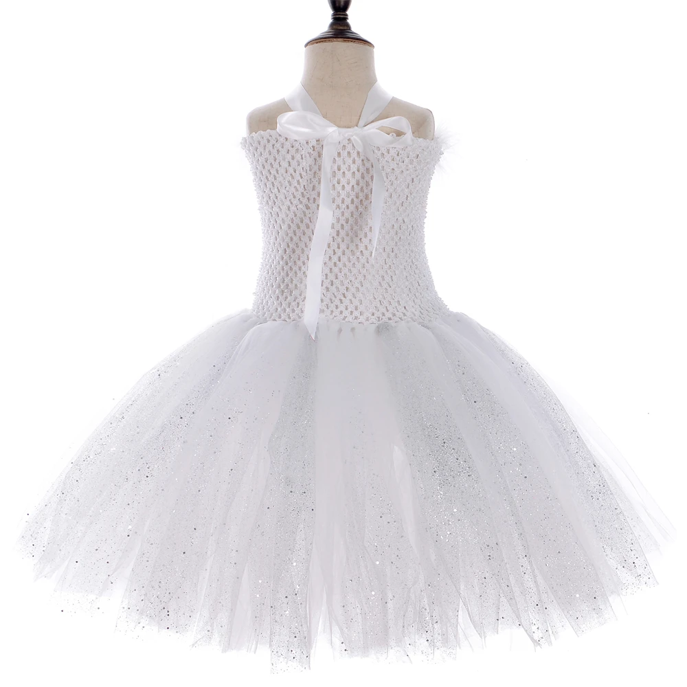 Sparkly Pure White Angel Tutu Dress Feather Wing Wands Outfits Fancy Kids Dresses Angel Costume for Girls Birthday Party Clothes girls dress maxi dress princess costume